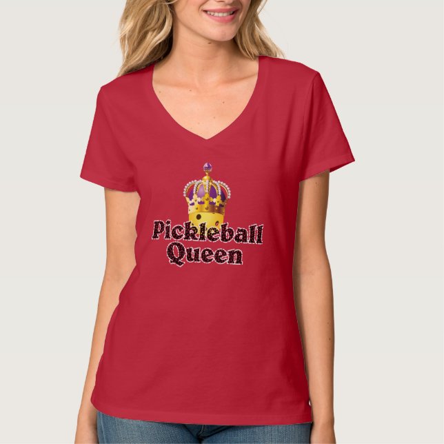 Camiseta Rainha de Pickleball, Bola Amarela Roxa, Coroa Dou (Frente)