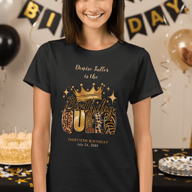 Camiseta Rainha do Aniversário do Leopardo Divertido Trinta (Criador carregado)