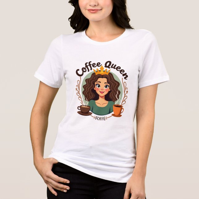 Camiseta Rainha do Café: Mulher Regal com Coroa e Café (Frente)
