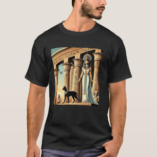 Camiseta Rainha do Egito Gato nos Degraus do Templo com Col