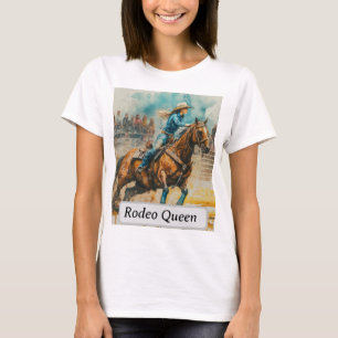 Camiseta Rainha do Rodeio Cowgirl de Barril Correndo Aquare