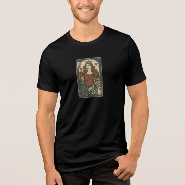 Camiseta Rainha dos Corações — Retrato de Arte Nouveau Rose (Frente)