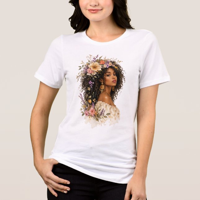 Camiseta Rainha Floral do Cabelo Crespo (Frente)