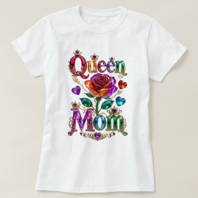 Camiseta Rainha Mãe Joia Dourada Coroa Dia das Mães (Frente do Design)