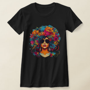 Camiseta Rainha Negra Afro-Americana Melanina Cabelo Natura