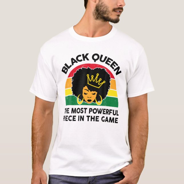 Camiseta Rainha Negra Mais Poderosa Xadrez S Mulheres Negra (Frente)