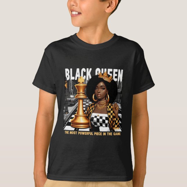 Camiseta Rainha Negra Poder de Xadrez Afro-Americano Melani (Frente)