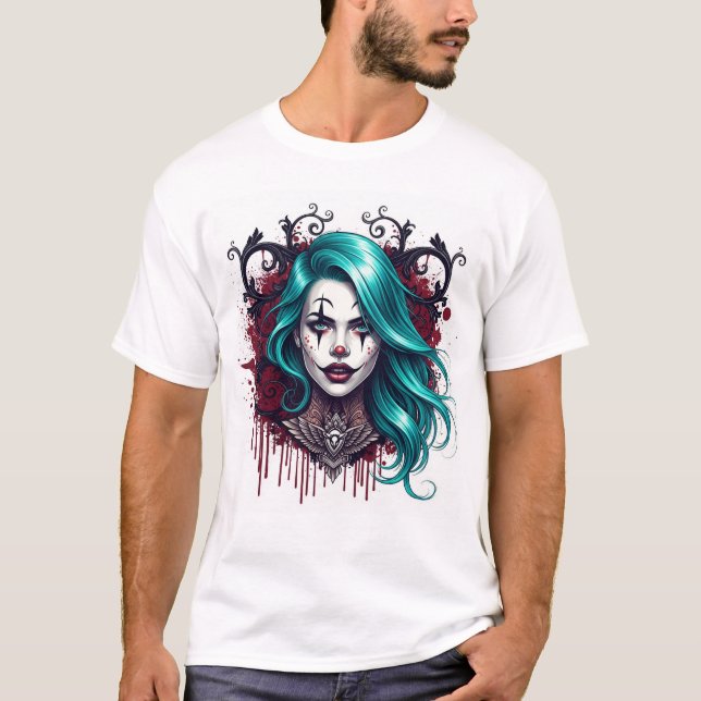 Camiseta Rainha Palhaço de Cabelo Ciano - Gráfico Chic Assu (Frente)