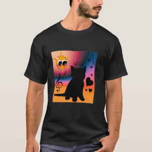 Camiseta Rainha Preta Gatinha Preta Gato com Notas Musicais