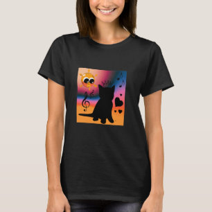 Camiseta Rainha Preta Gatinha Preta Gato com Notas Musicais