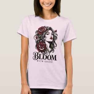 Camiseta Rainha Rosa Mulher Floral Retrato Rosa Vermelha