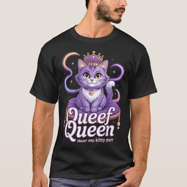 Camiseta Rainha Roxa Engraçada gato Piada Suja Kitty Ronron (Frente)