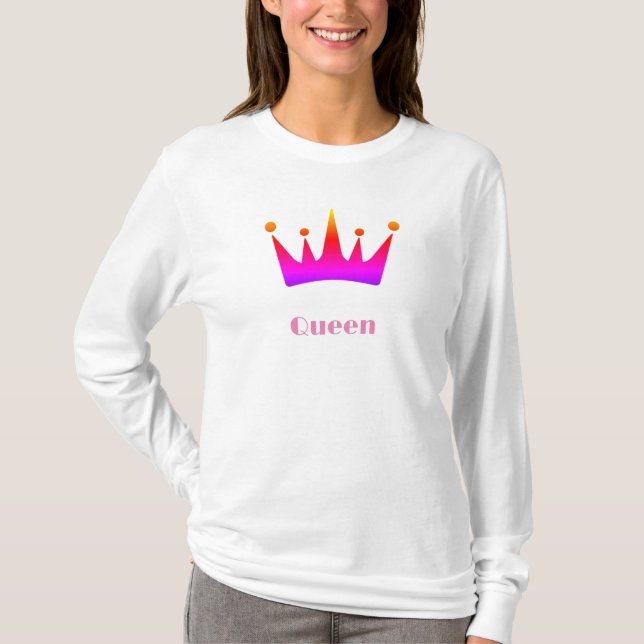 Camiseta Rainha Texto Personalizado Imagem Branca Longa Fol (Frente)
