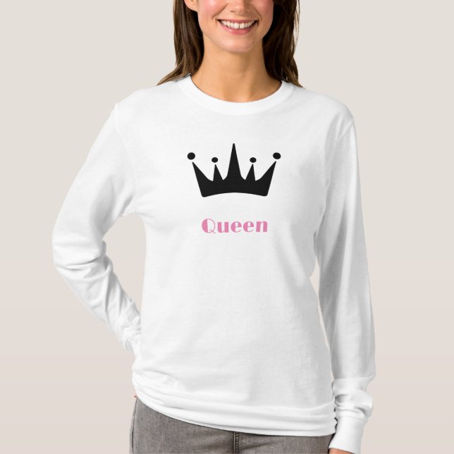 Camiseta Rainha Texto Personalizado Imagem Branca Longa Fol (Frente)