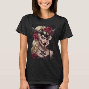 Camiseta Rainha Vampira Gótica Chifres Fantasia