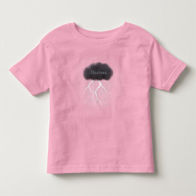 Camiseta Rainy Day Thunder Cloud Com Nome De Bebê Rosa (Frente)