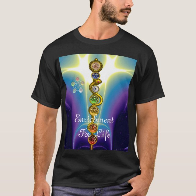CAMISETA RAIO DE ASCLEPIUS COM 7 CHAKRAS, ENERGIA ESPIRITUA (Frente)