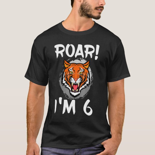 Camiseta Raio, sou 6 Tiger Animal Themed Festa de aniversár (Frente)