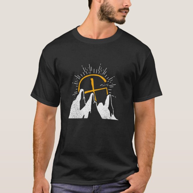 Camiseta Raios de Sol Retro + Símbolo X + Montanhas - Geoca (Frente)