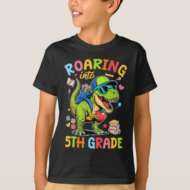 Camiseta Raios Para A 5 De Volta Para A Escola T-Rex D (Frente)