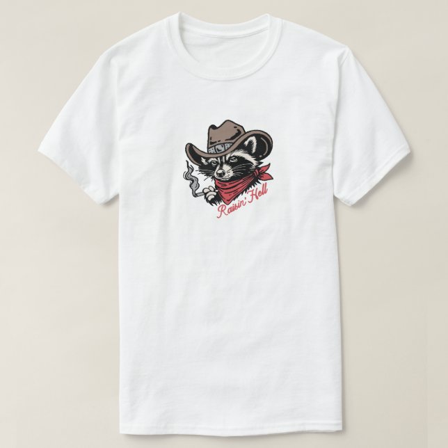 Camiseta Raison' Hell Raccoon Cowboy (Frente do Design)