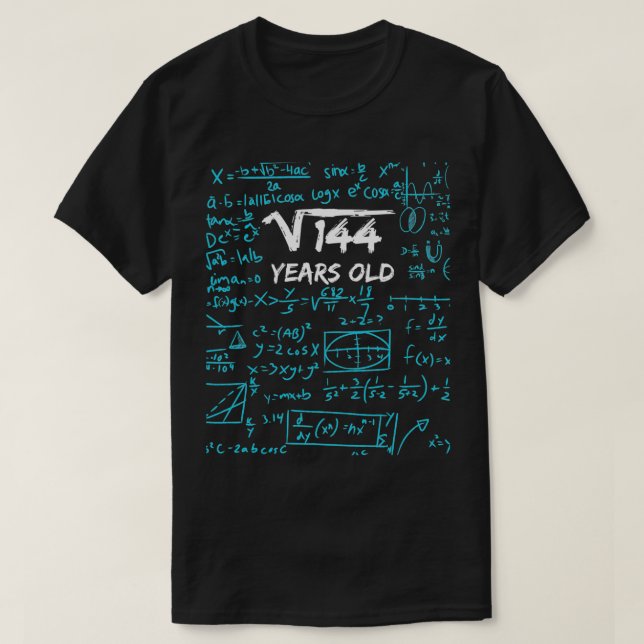 Camiseta Raiz Quadrada de 144 12 Aniversário de 12 Anos (Frente do Design)