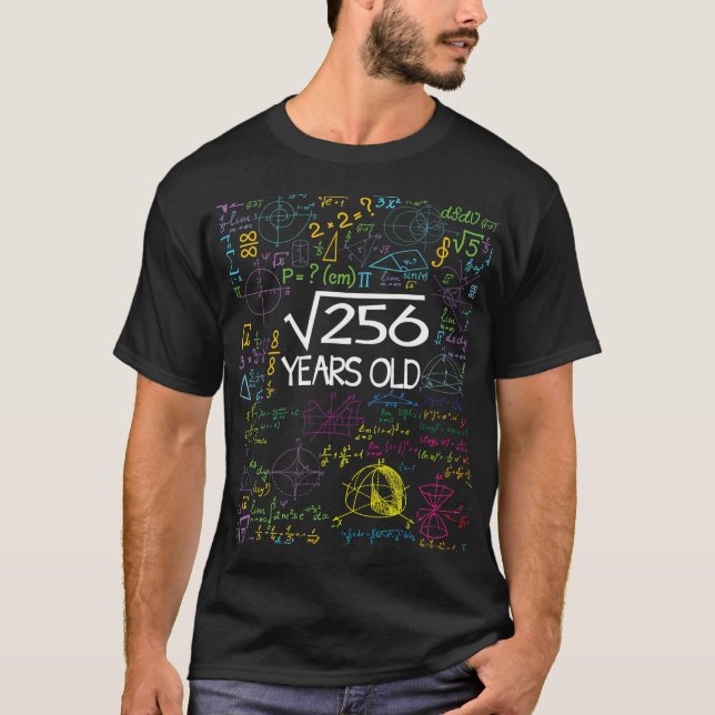 Camiseta Raiz Quadrada De 256 16º Aniversário 16 Anos Engra (Frente)