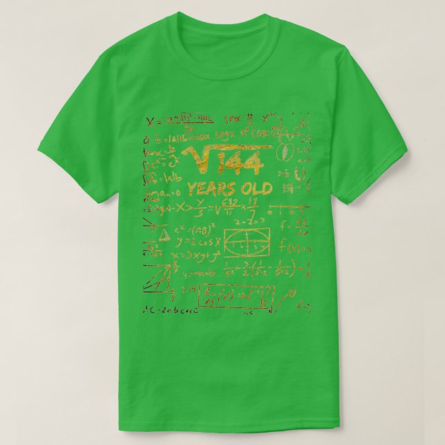 Camiseta Raiz Quadrada de Matemática de 144 12, 12 anos (Frente do Design)