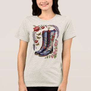 Camiseta Raízes Altas com Rosas Lilases e Borboletas