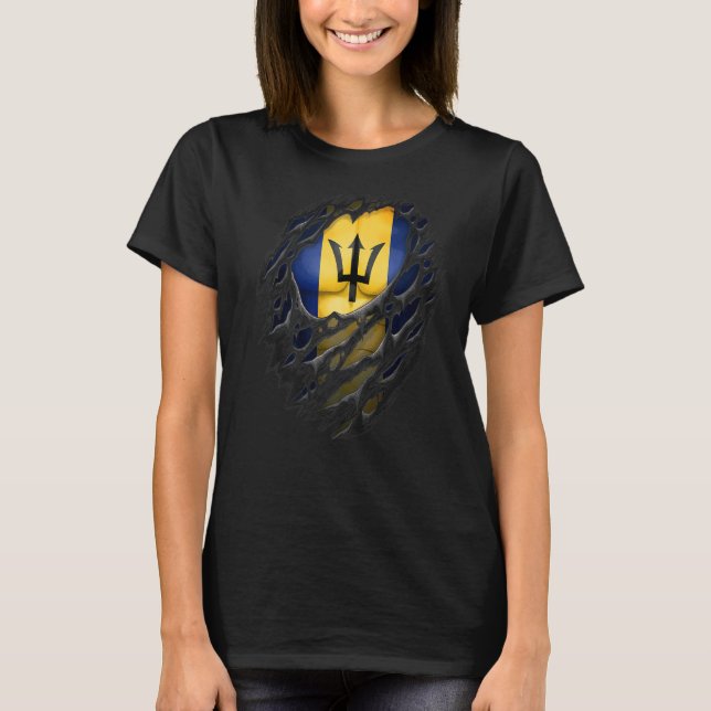 Camiseta Raízes de Barbadiano Ortoadas Bajan Torn Esboçadas (Frente)