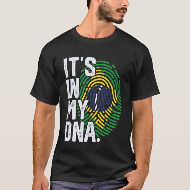 Camiseta Raízes do Brasil Impressão Digital da Bandeira Grá (Frente)