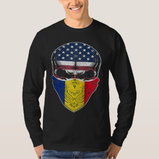 Camiseta Raízes EUA Romênia  Crânio Bandeira Americano Rome
