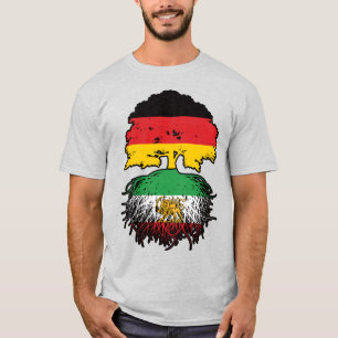Camiseta Raízes iranianas crescidas na Alemanha Leão e Sol