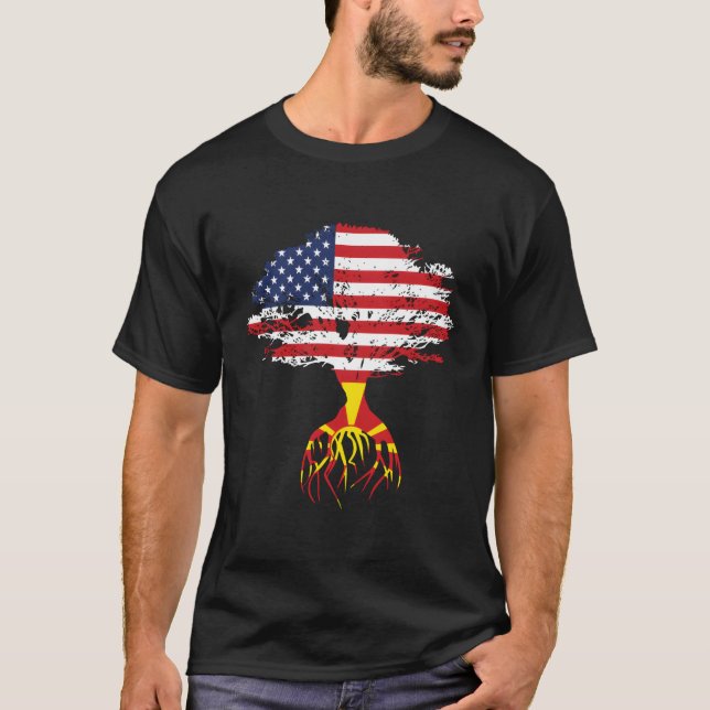 Camiseta Raízes macedônios - Bandeira Americana - Presentes (Frente)