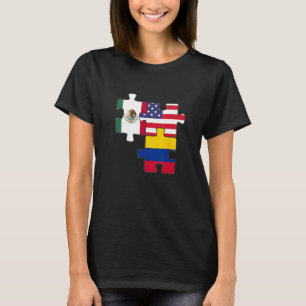 Camiseta Raízes mexicanas e colombianas e bandeira dos EUA
