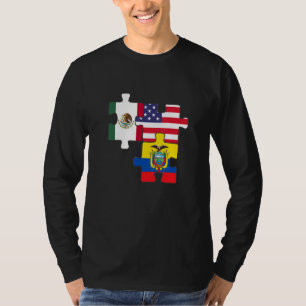 Camiseta Raízes Mexicanas E Equatorianas Mais A Bandeira Do