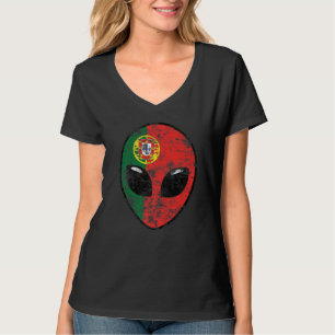 Camiseta Raízes Portuguesas Rosto Alien Orgulhoso Bandeira