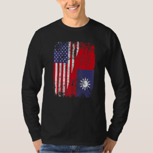 Camiseta Raízes Taiwanesas Meia Bandeira Americana Bandeira