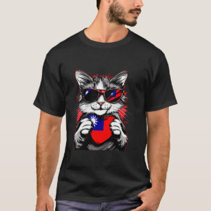 Camiseta Raízes Taiwanesas Orgulho Taiwanês Gato da Bandeir