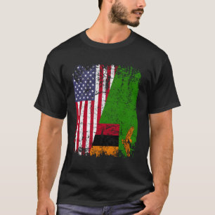 Camiseta Raízes Zambianas Metade Bandeira Americana Eua Ban