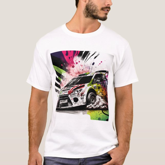 Camiseta Rally Racing, Grafite, Carro Branco (Frente)