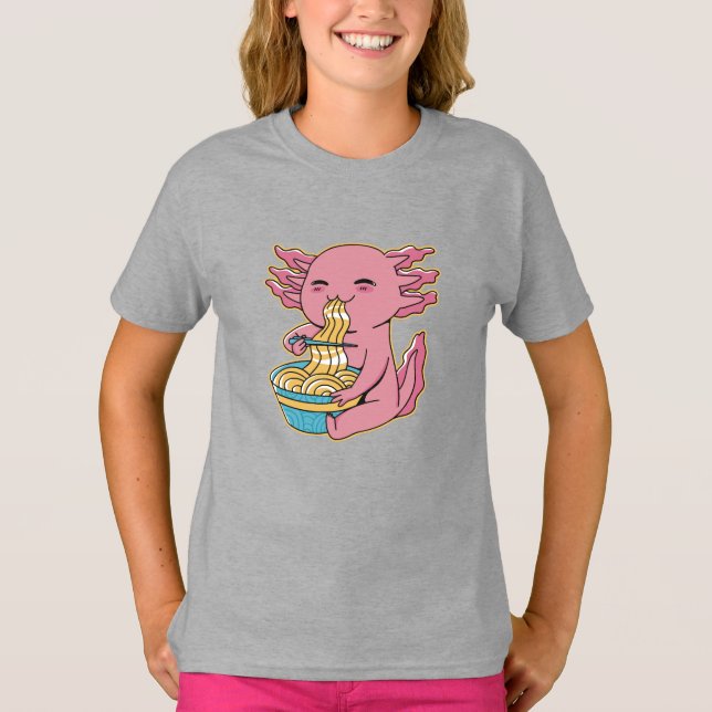 Camiseta Ramen Adorável De Comida Axolotl (Frente)