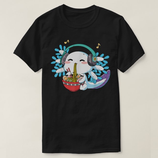 Camiseta Ramen Axolotl Kawaii Anime Comidas Japonesas Tee (Frente do Design)