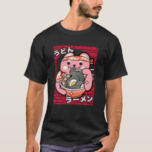 Camiseta Ramen Bear Tee Kawaii Cute Kitten Noodles Japonês
