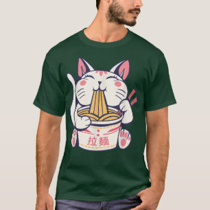 Camiseta Ramen Bonito, Gato Kawaii Anime, Cartoon Neko