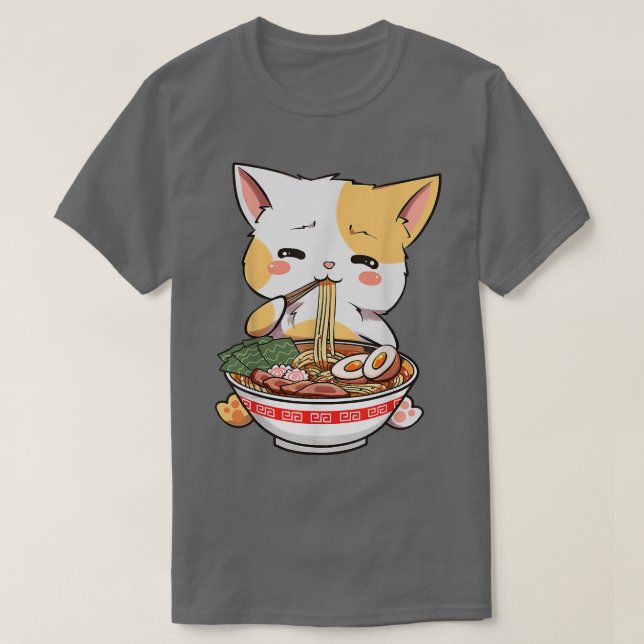 Camiseta Ramen Cat Anime Bowl Kawaii Neko Japonês Kids Gir (Frente do Design)