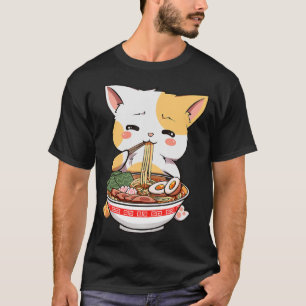 Camiseta Ramen Cat Anime Bowl Kawaii Neko Japonês Kids Gir