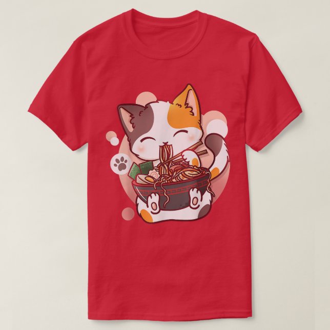 Camiseta Ramen Cat Anime Bowl Kawaii Neko Japonesas Girls T (Frente do Design)