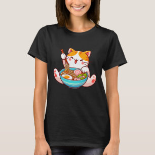 Camiseta Ramen Cat Anime Kawaii Cat Eating Ramen