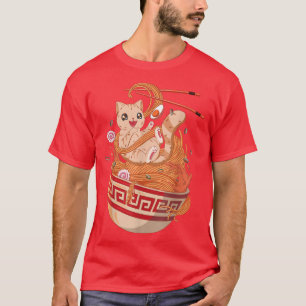 Camiseta Ramen Cat Anime Noodles Japoneses Aestético Kawaii